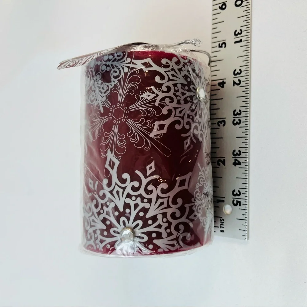 NEW Pier 1 Imports Snowflake Gem Holiday Glam Candles Deep Red/Burgundy Silver
